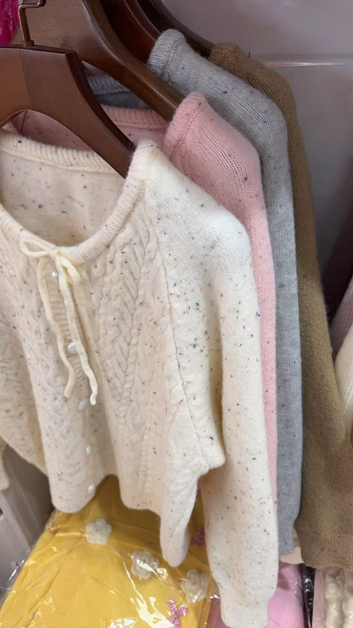 Chunky knit jacket for women with elegant pearl buttons and a structured design Lune London