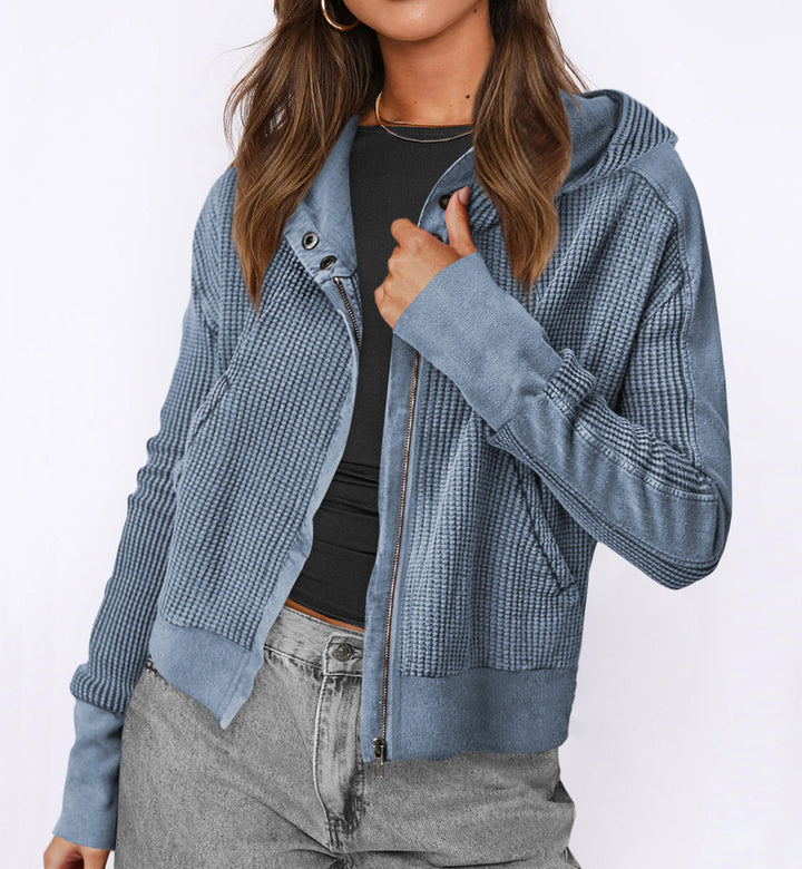 Casual zip-up jacket for women with hood and textured design Lune London