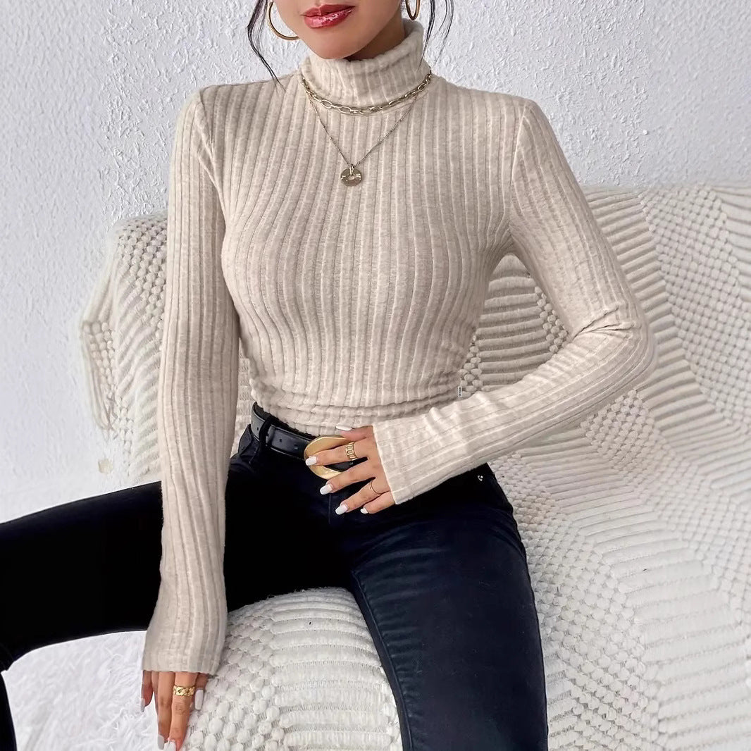 Women ribbed knit turtleneck top with long sleeves Lune London