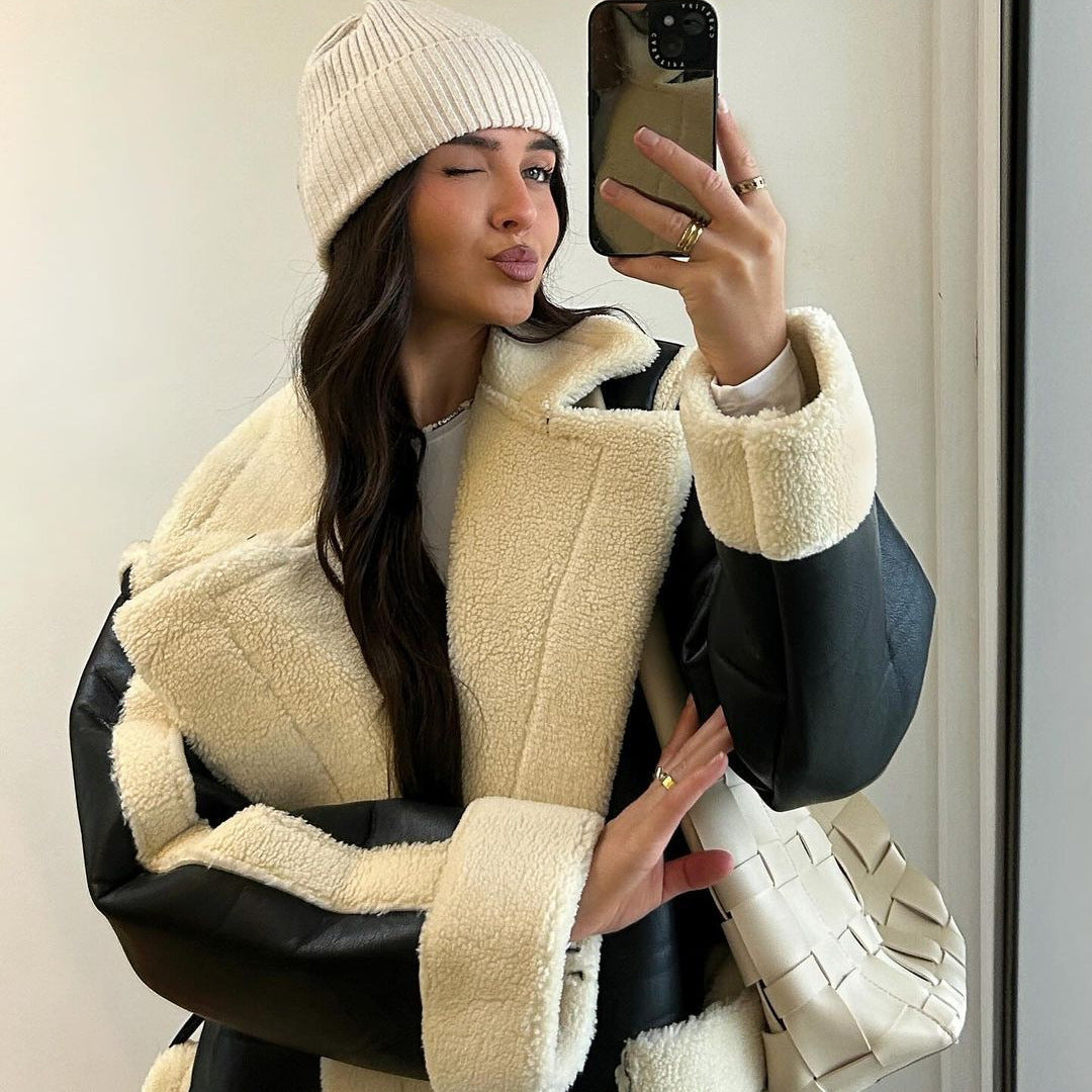 Ladies Oversized Faux Fur Jacket with Pockets and Elegant Cut Lune London