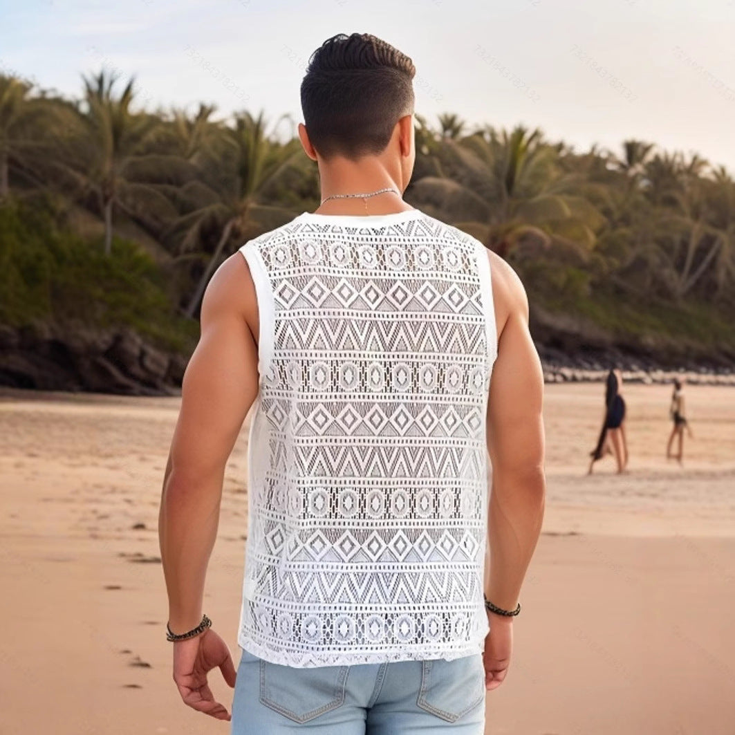 Men's sleeveless T-shirt with textured design Lune London
