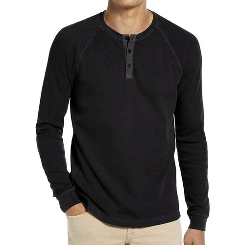 Men's Long Sleeve Henley T-Shirt in Breathable Cotton Blend with Button Placket Lune London