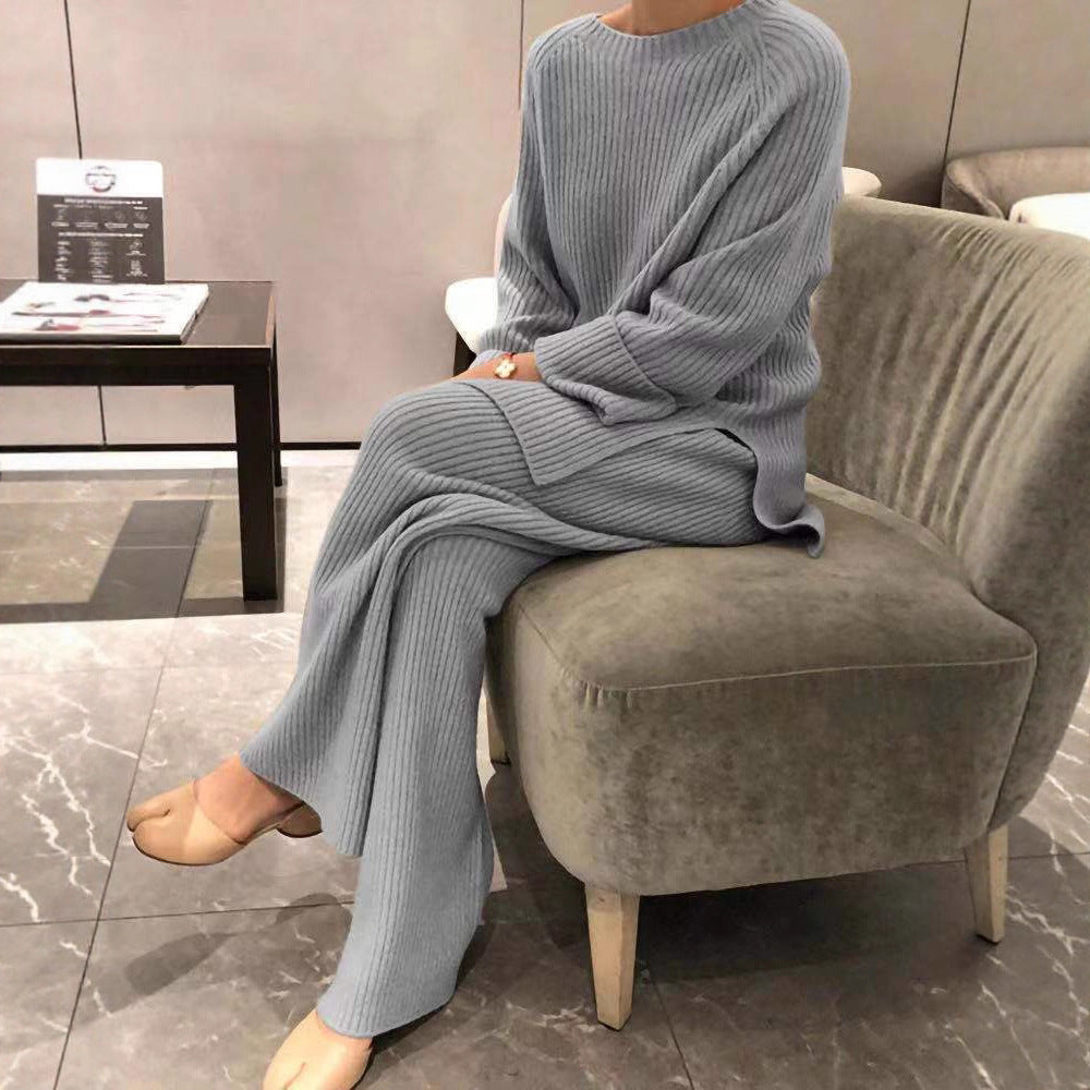 Ladies Comfortable Knit Suit In Modern Rib Design Lune London