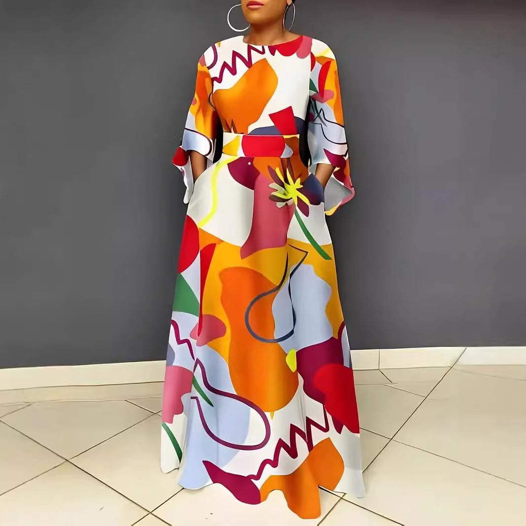 Ladies beautiful maxi dress with modern abstract patterns Lune London