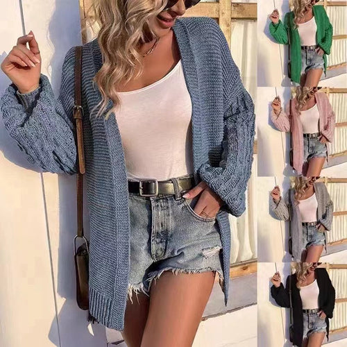 Thick knit cardigan for women with deep structured sleeves Lune London