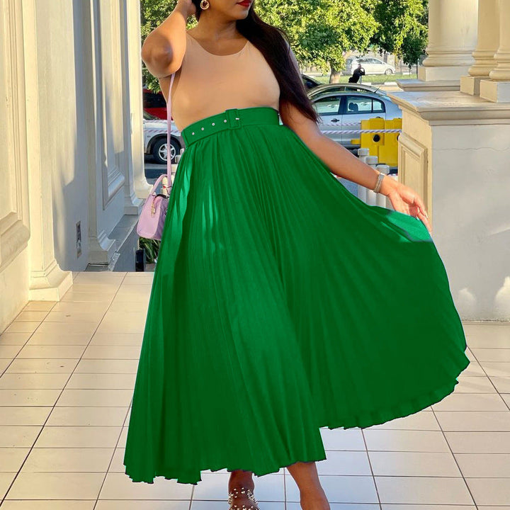 Women's Pleated Midi Skirt with Elegant Waist Fit and Removable Belt Lune London