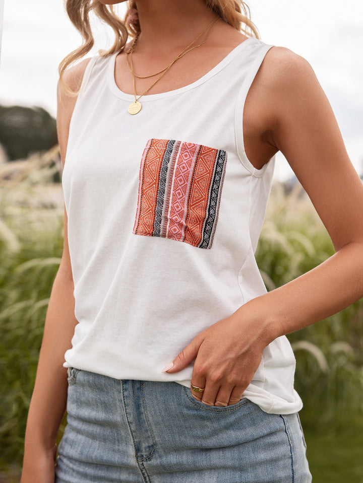 Sleeveless top for women with trendy printed pocket design Lune London