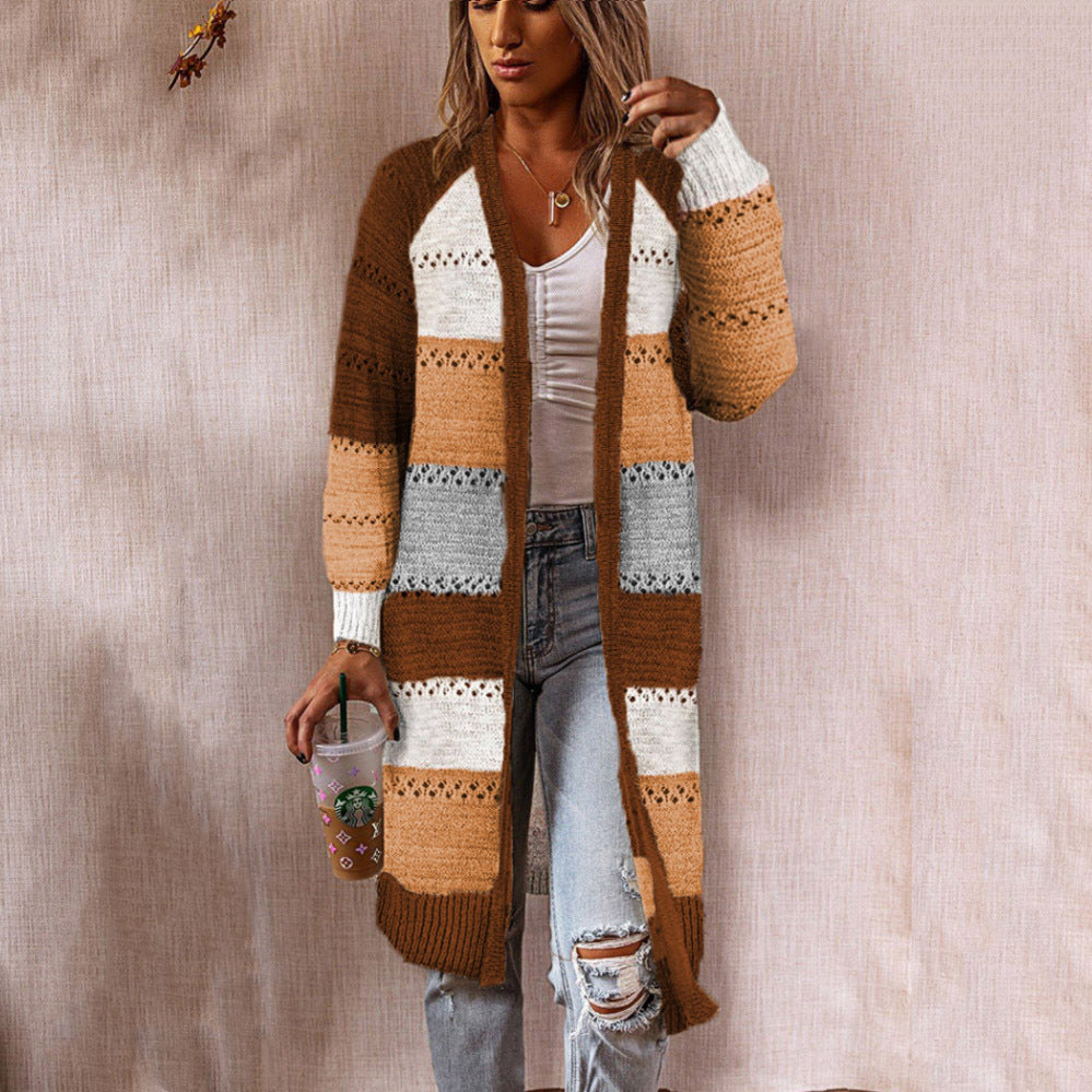 Ladies long cardigan with textured striped pattern Lune London