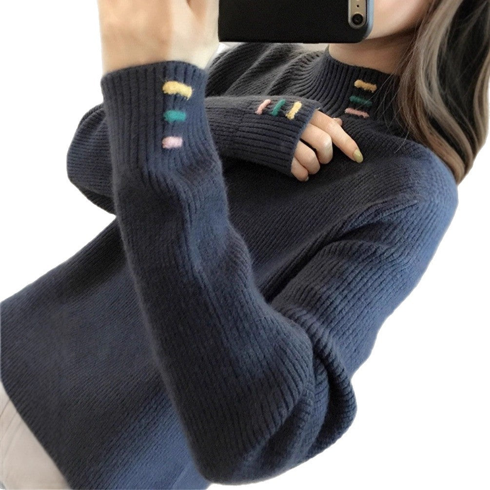 Casual pullover for ladies with ribbed structure and colorful accents Lune London