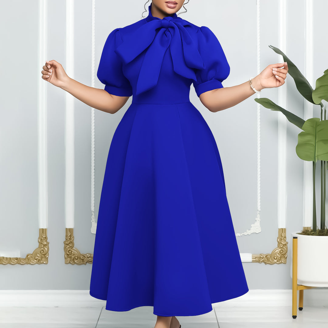 Midi dress for women with an elegant bow and puff sleeves Lune London