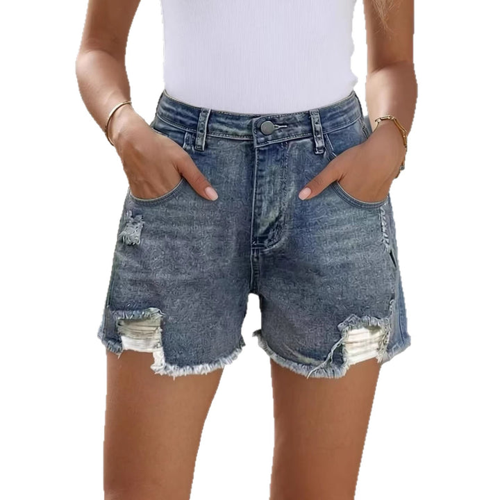 Women’s casual destroyed jeans shorts with high waist and frayed hems Lune London