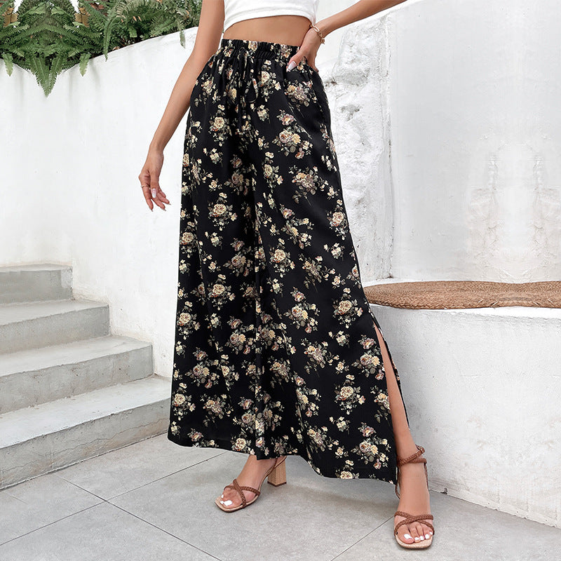 Pantalons Palazzo pour femmes avec motif floral et fentes latérales Chic & Stil