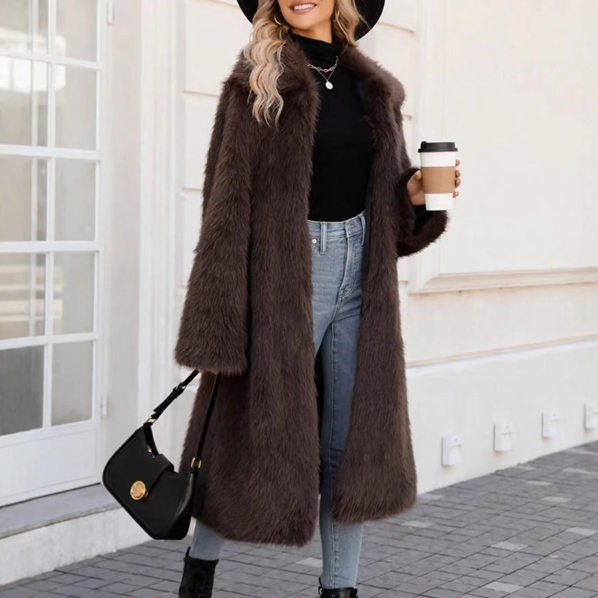 Women's Fluffy Faux Fur Coat with Soft Lapels Lune London