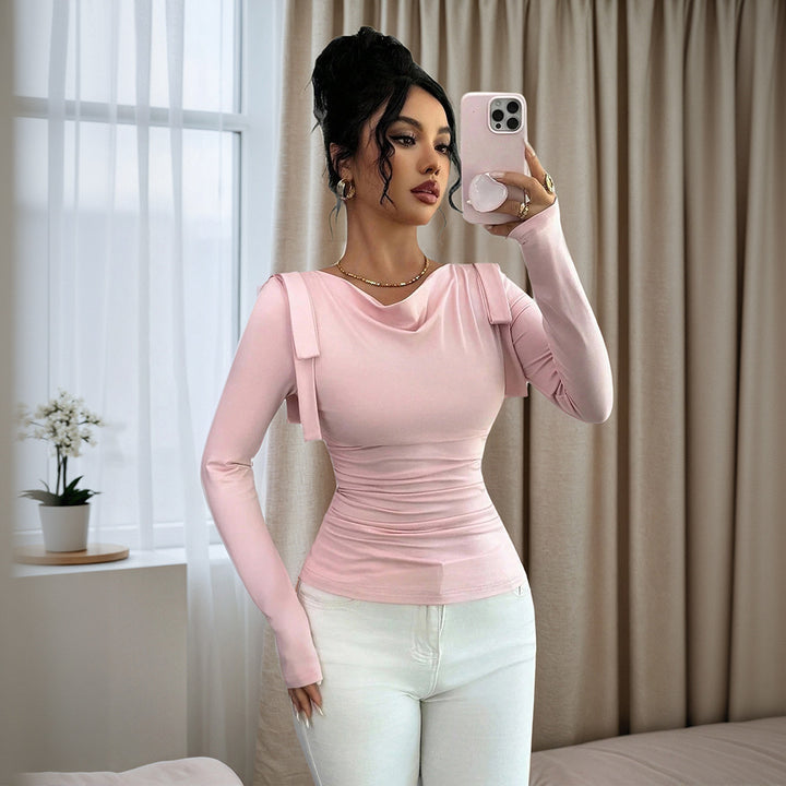 T-shirt ajusté à manches longues pour femmes avec des éléments de volants décoratifs Chic & Stil