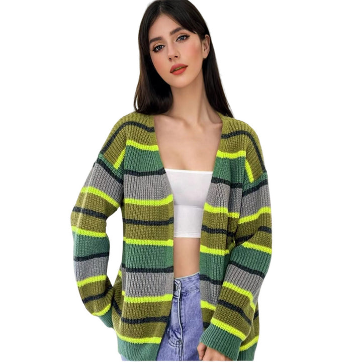 Knitted jacket for women with colorful striped pattern and relaxed fit Lune London