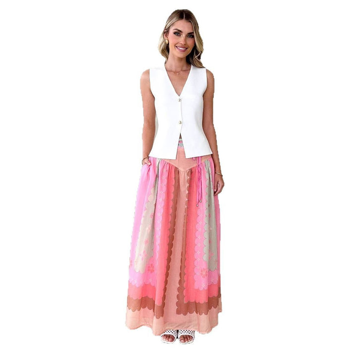 Jupe longue boho pour femme avec design floral et lien à la taille Chic & Stil