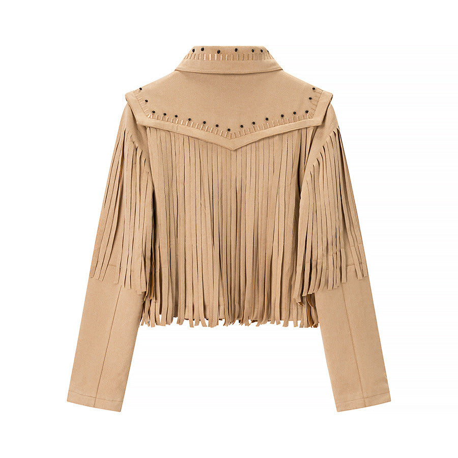 Trendy fringe jacket for women with decorative studs Lune London