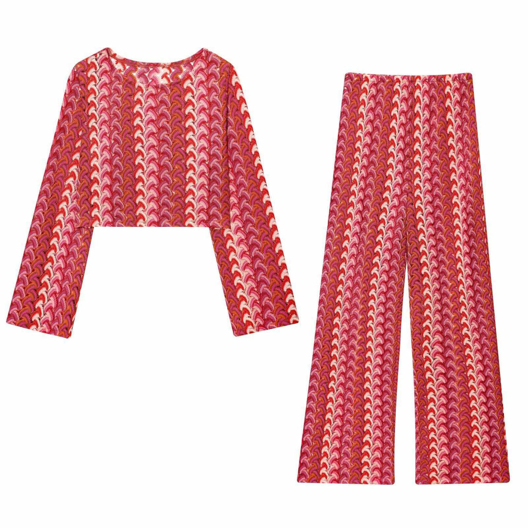 High-waisted ladies palazzo pants with modern wave pattern Lune London