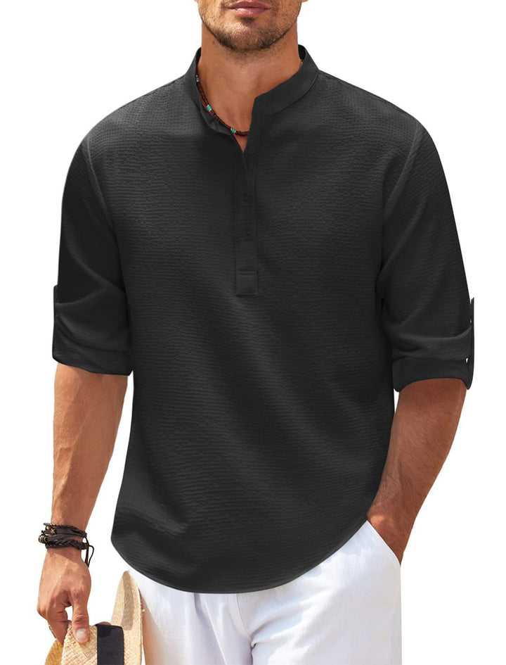 Casual long-sleeve shirt for men with a high collar and ribbed texture Lune London