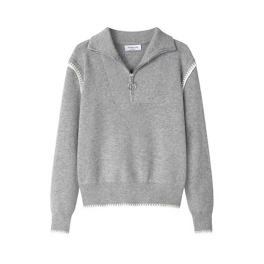 Knitted sweater for women with high collar and zipper Lune London