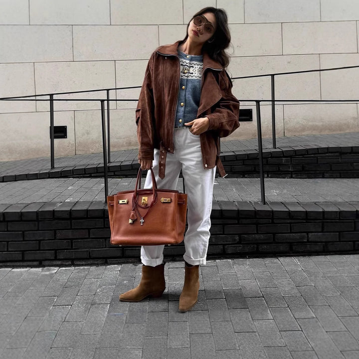 Women's oversized leather jacket with belt Lune London