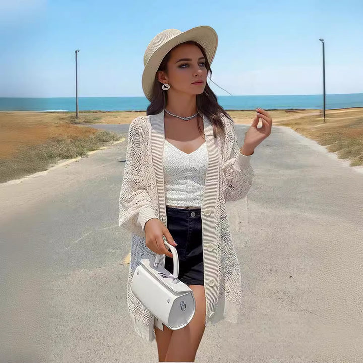 Women's cardigan with a delicate lace pattern and elegant button details Lune London