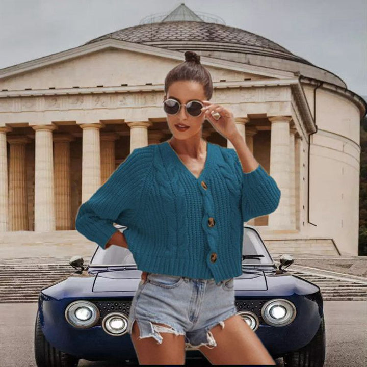 Ladies cardigan with cable knit pattern and button details Lune London