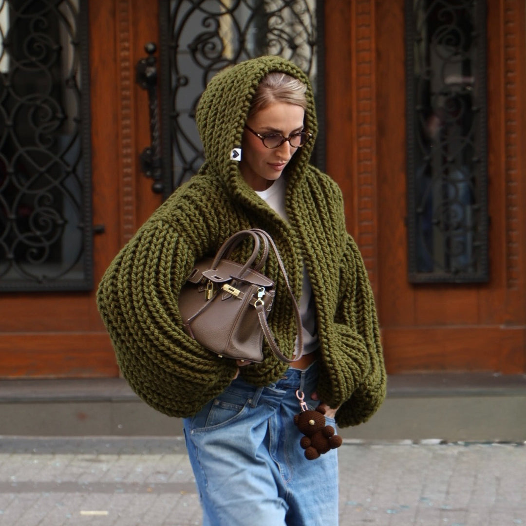 Oversized women's knit jacket with hood Lune London