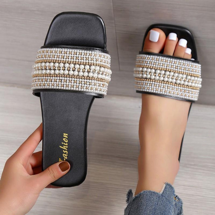 Women Elegant Slides with Chic Pearl Decoration and Style
