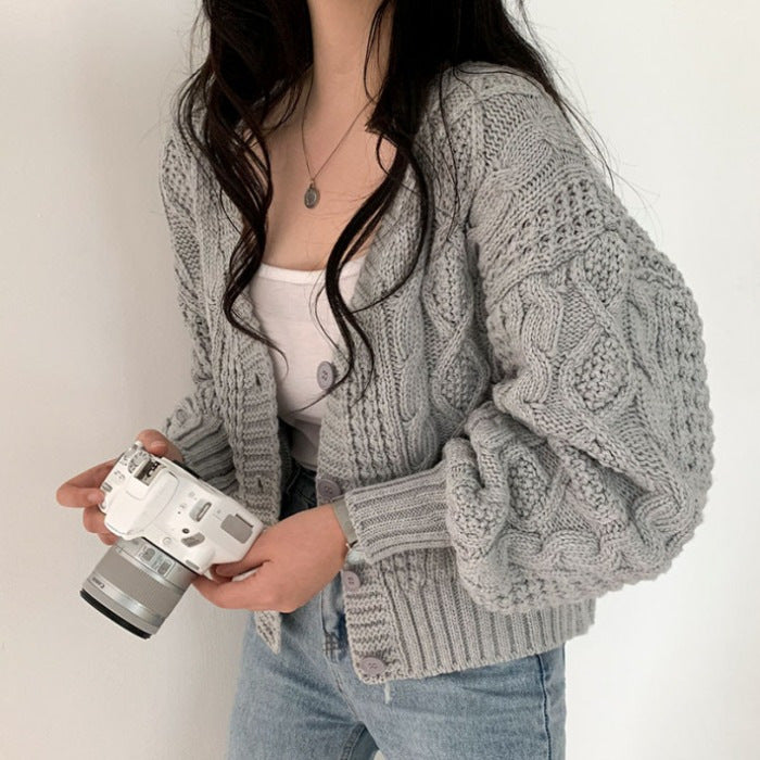 Women's chunky knit cardigan with raised pattern and button details Lune London