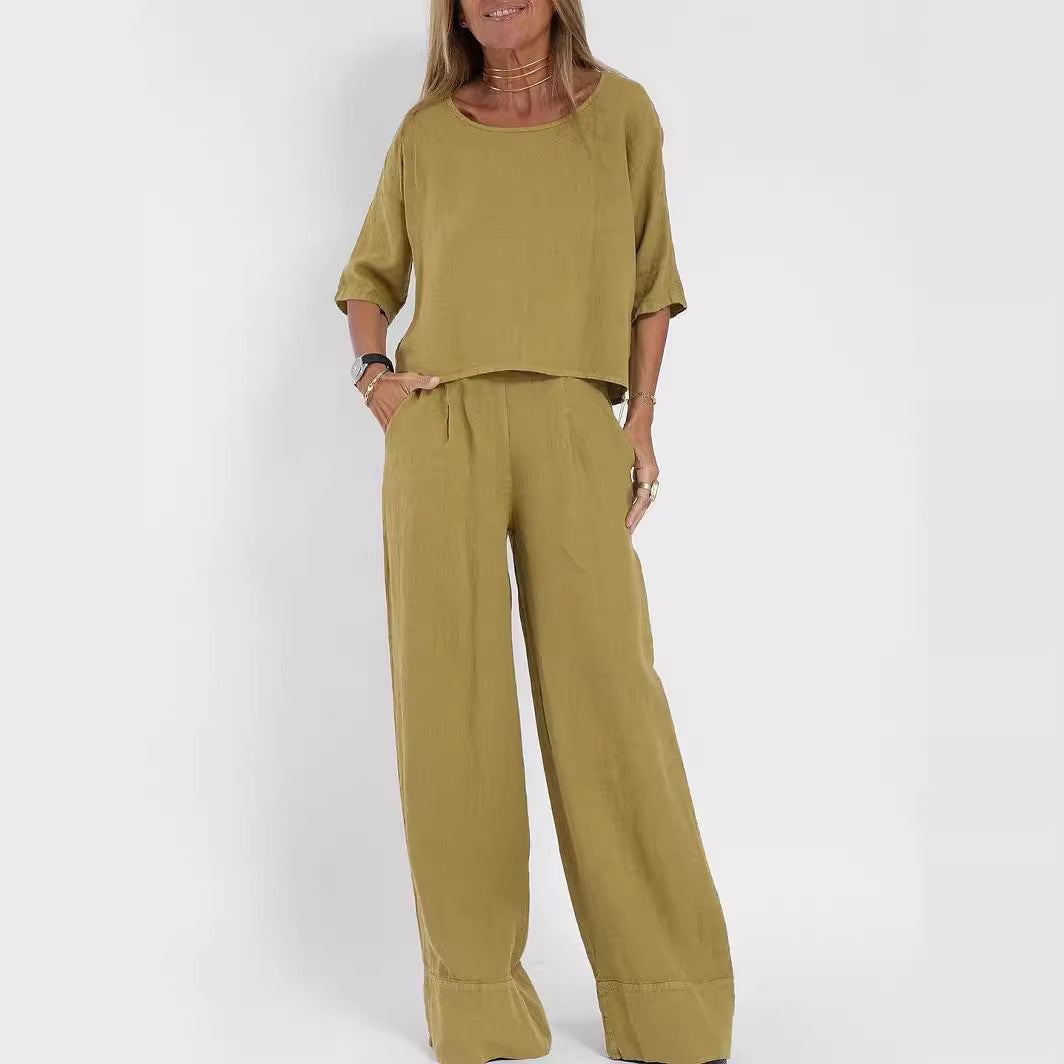 Lune London linen casual set for women with a loose top and palazzo pants