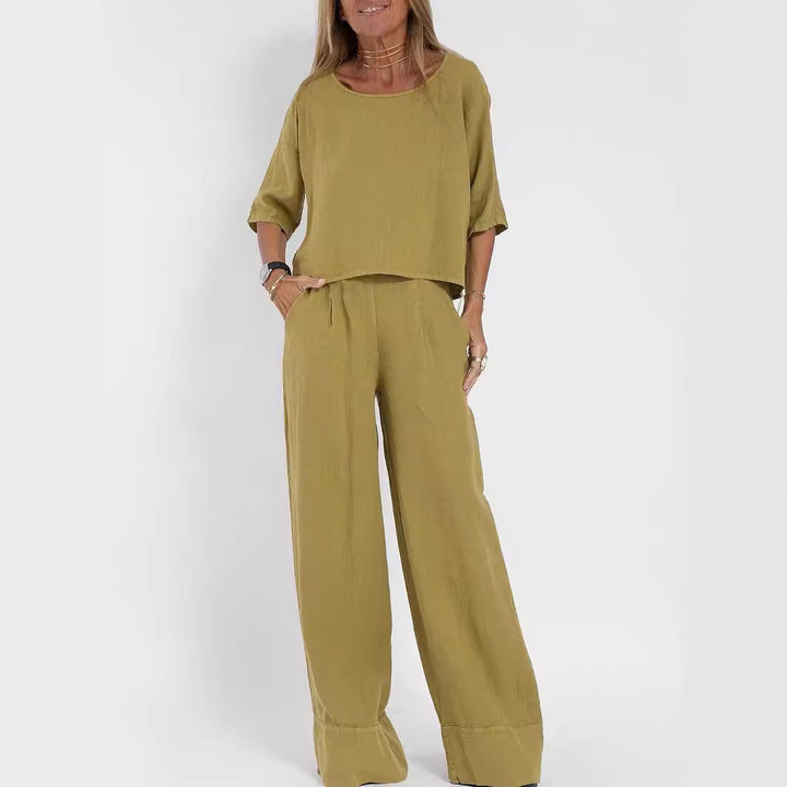 Lune London linen casual set for women with a loose top and palazzo pants