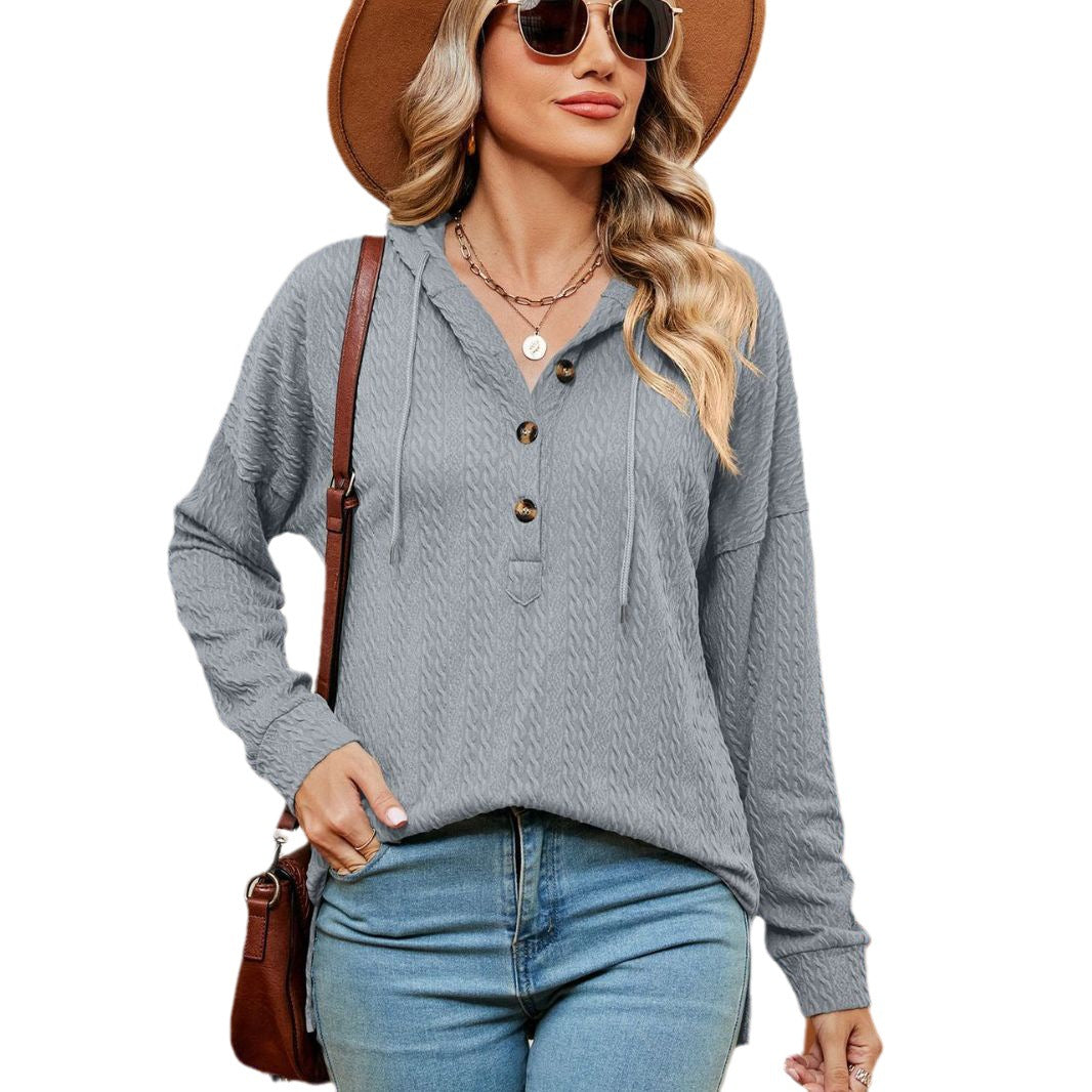 Casual women's sweater with button details and hood Lune London