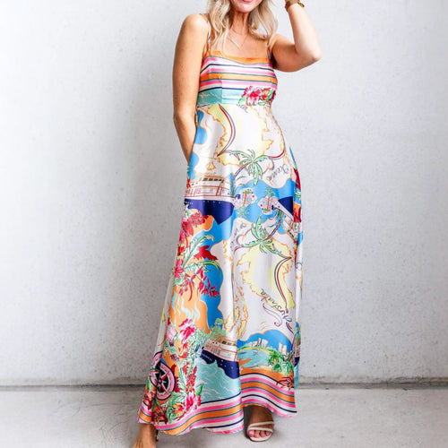 Maxi dress for women with colorful print and spaghetti straps Chic & Stil