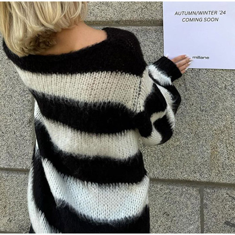 Oversized knitted sweater for women with wide stripes Lune London