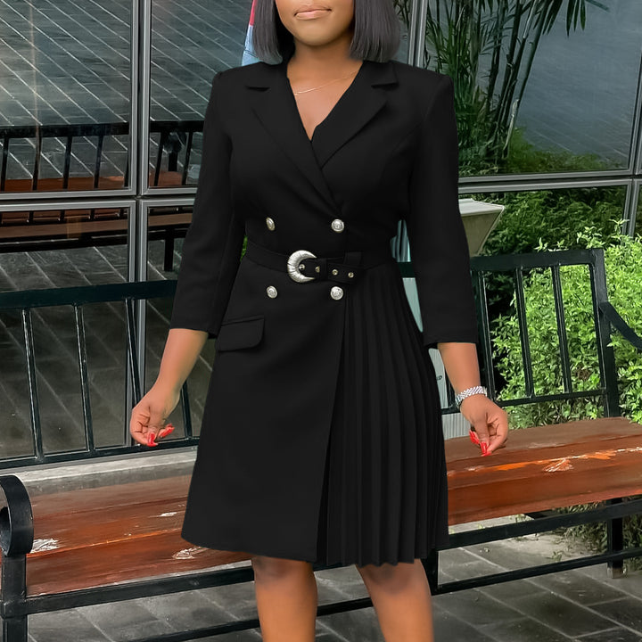 Blazer dress for women with fitted belt and elegant button details Lune London