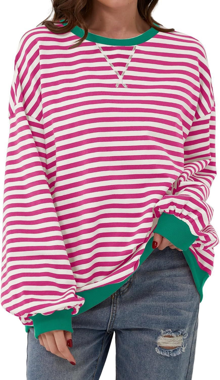 Women casual sweater with striking striped pattern and elastic edges Lune London