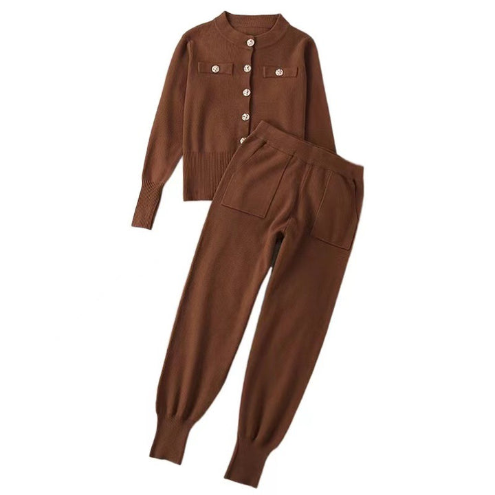 Ladies elegant knit set with chic button details and style