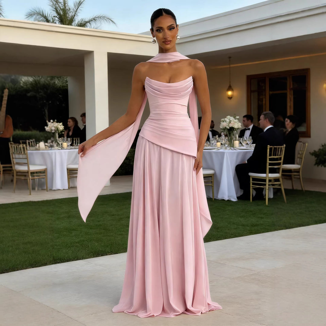 Elegant evening dress for women with a chic cascading neckline and a voluminous skirt Chic & Stil