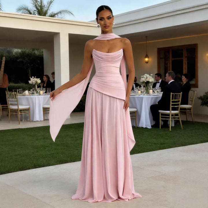 Elegant evening dress for women with a chic cascading neckline and a voluminous skirt Chic & Stil