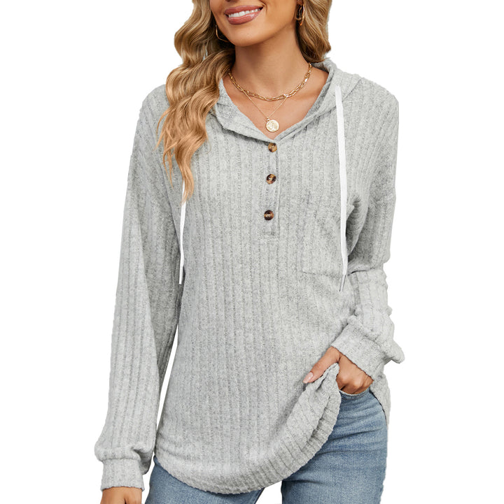 Casual hooded sweatshirt for women with button placket and textured design Lune London