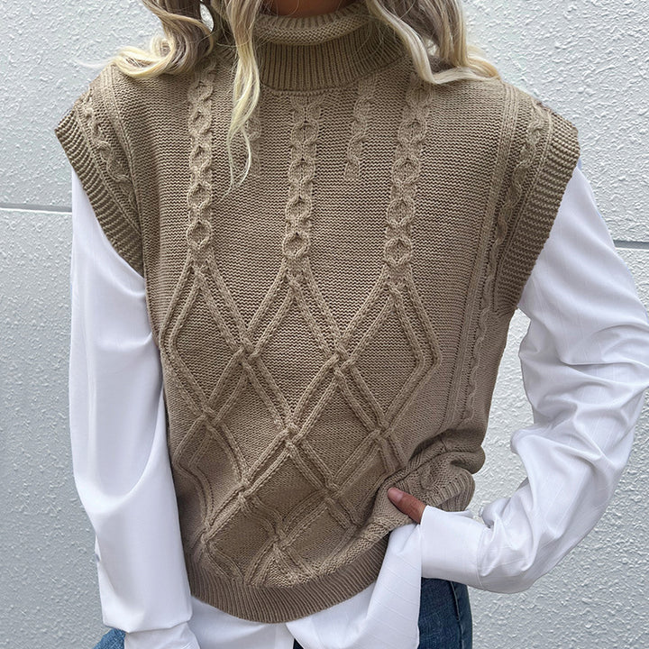 Woman Cozy Twisted Knit Sleeveless Chic Pull and Style