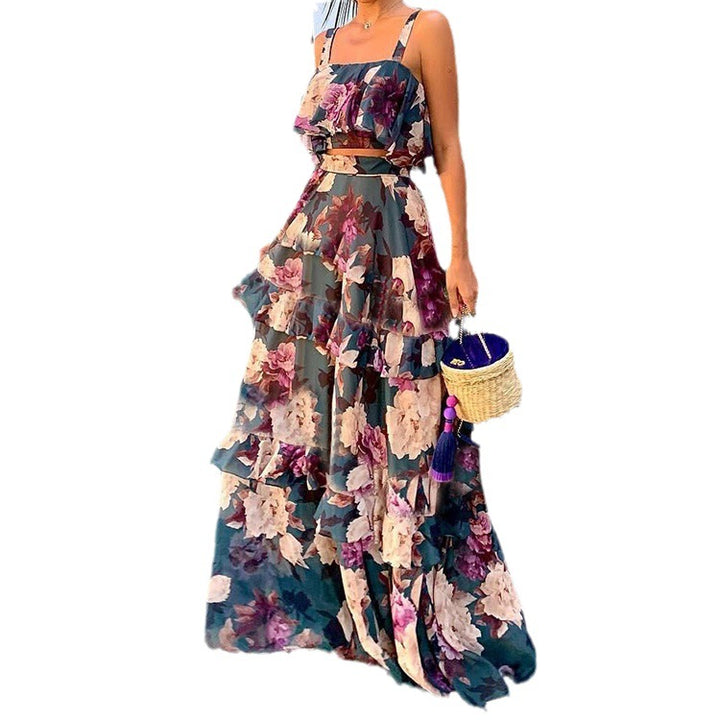 Robe Maxi Femme avec Motif Floral et Volants Chic & Stil
