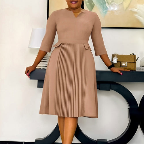 Ladies Elegant Midi Pleated Dress Lune London