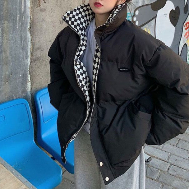 Veste d'hiver surdimensionnée à la mode pour femmes avec col à carreaux Chic & Stil