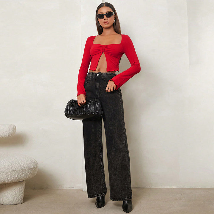 Short shirt for women with charming gathering elements and long sleeves Chic & Stil