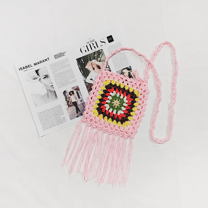 Lune London crochet pom pom shoulder bag for women