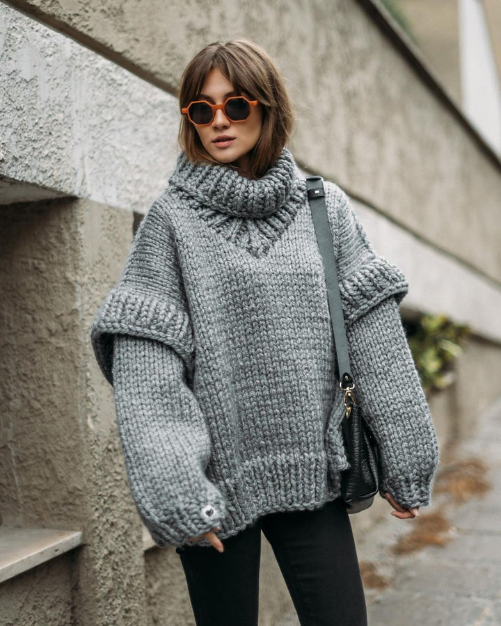 Knit sweater for women with high collar and wide sleeves Lune London