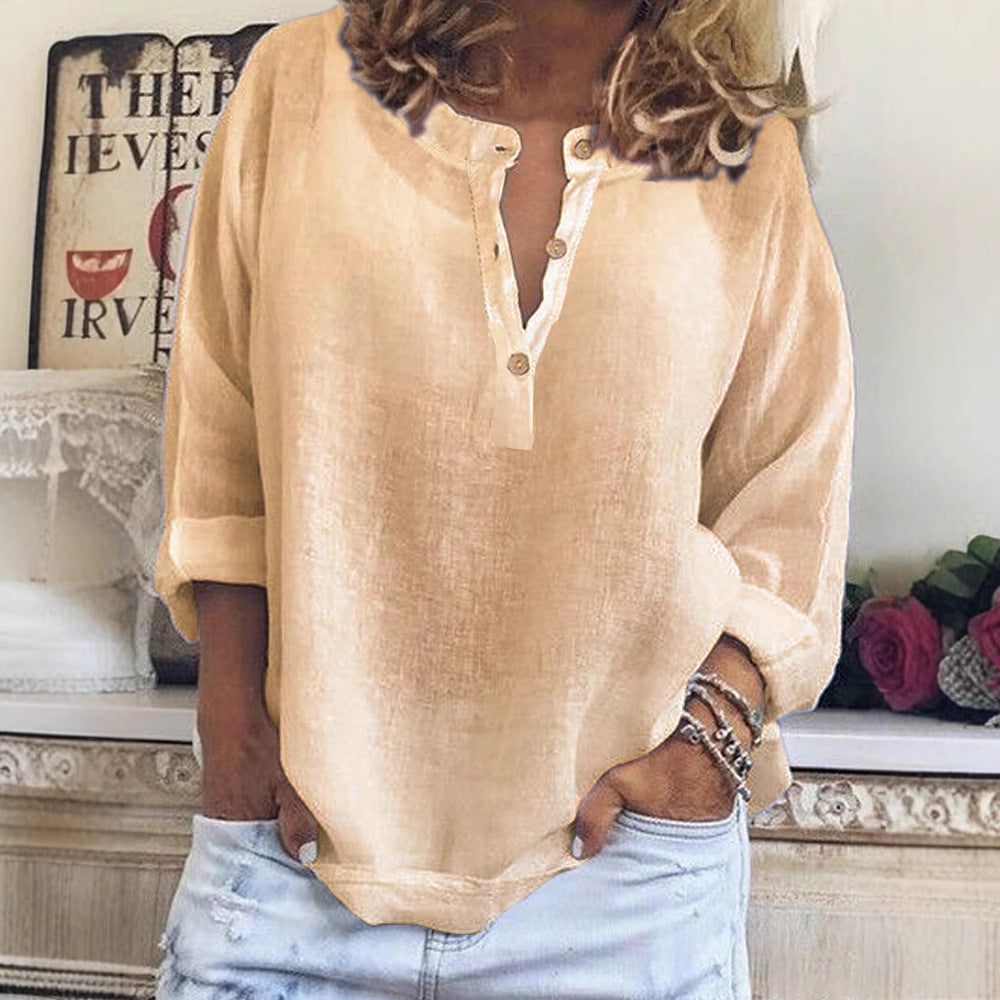 Linen blouse for women with button placket and intuitive fit Lune London