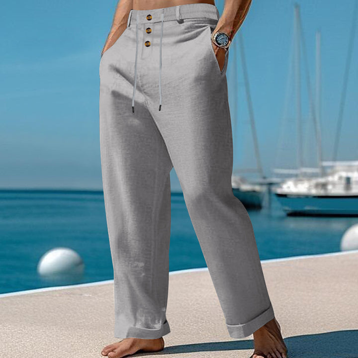 Casual summer pants for men with elastic waistband and practical button design Lune London